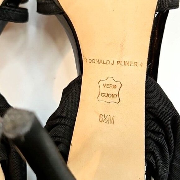 Donald J Pliner Mercy Black Patent Strappy Zip Fabric Ankle Wrap Heels Women 6.5 - Picture 10 of 10